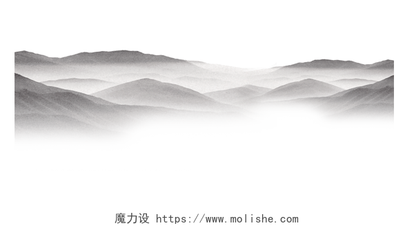 中国风水墨画雾霭和山峰装饰